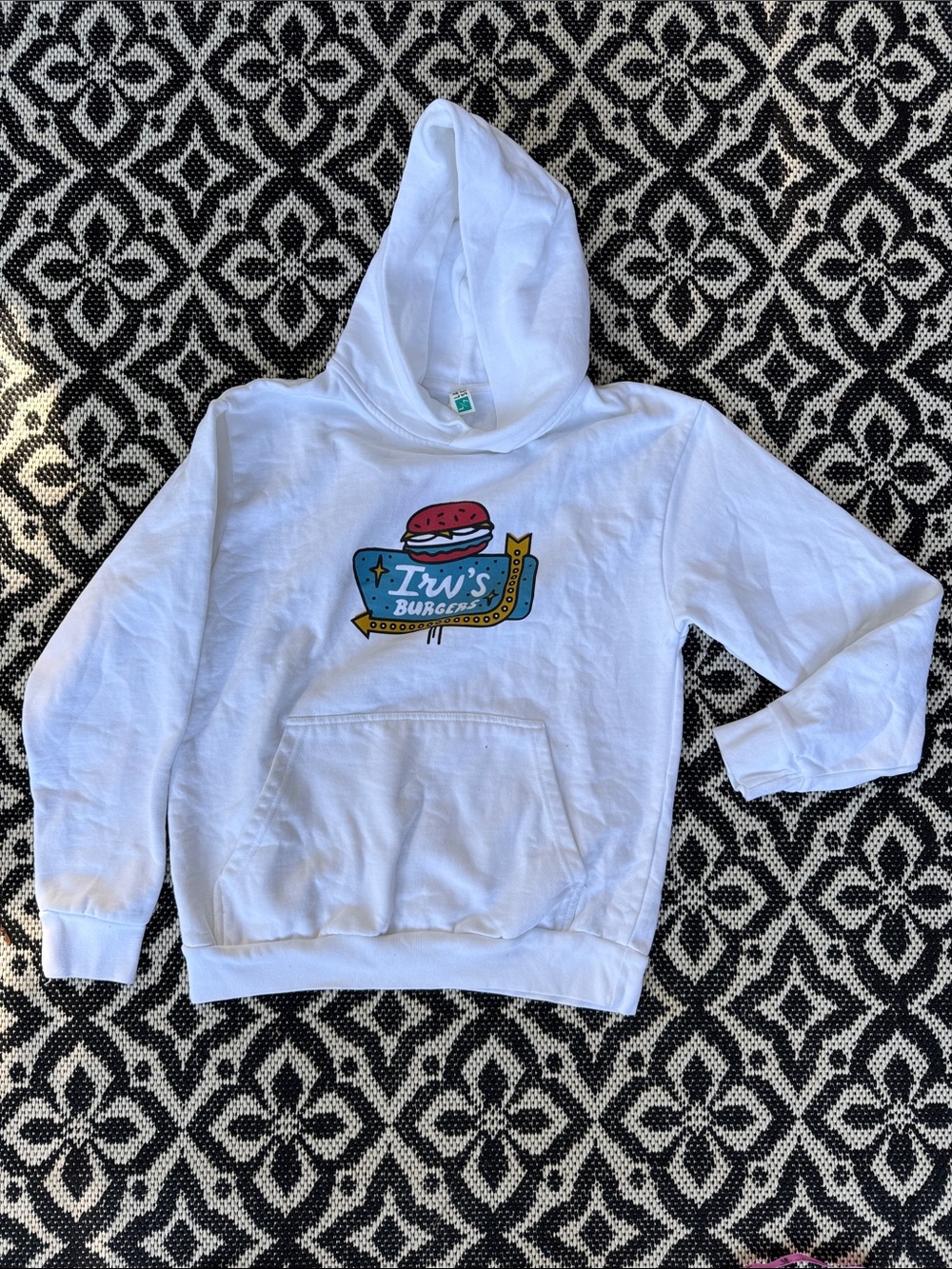 Lane seven L/7 White Hoodie with Colorful 'Irv's Burgers' Graphic medium